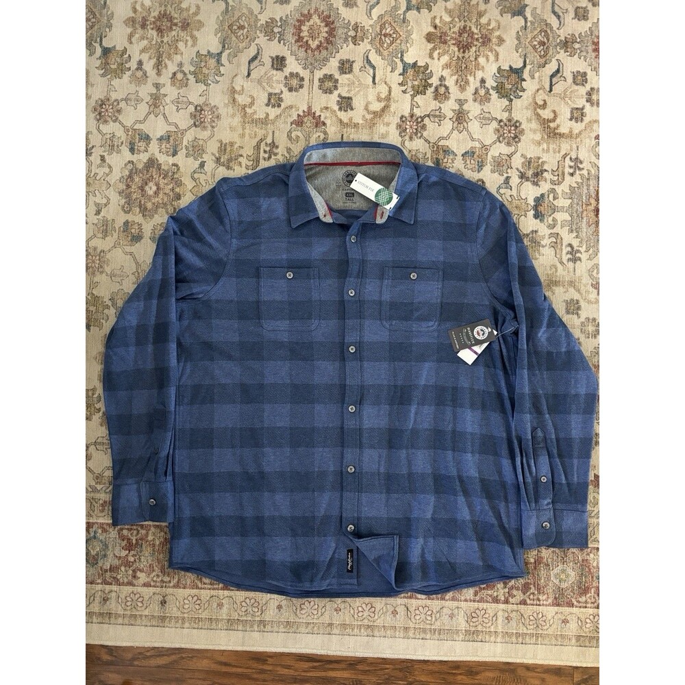Flag & Anthem Shirt Mens XXL Tall Blue Plaid Flannel Button Up Long Sleeve NWT